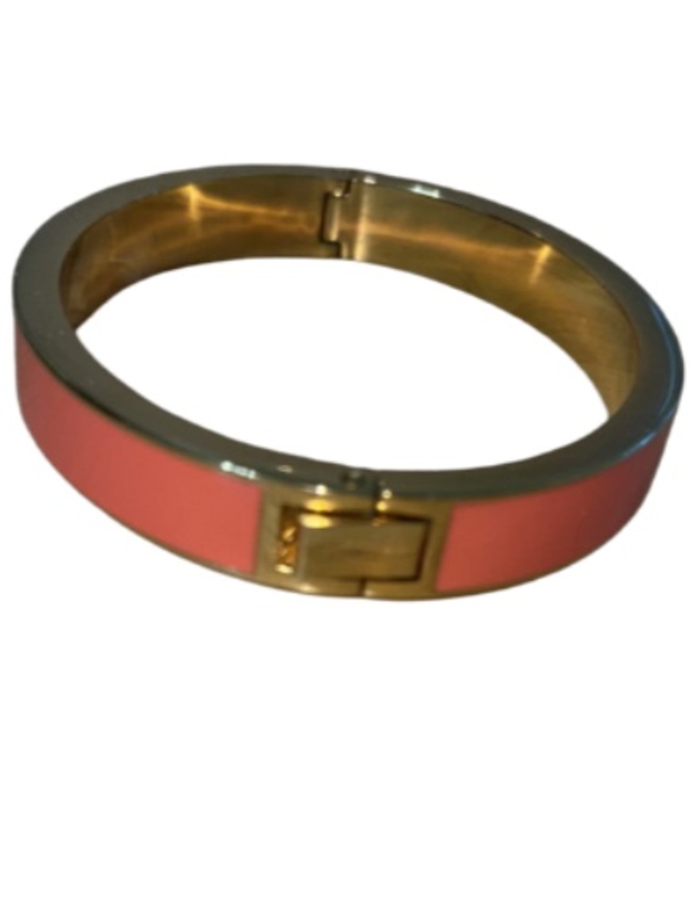 J. Crew Apricot Enamel & Gold-tone Hinged Bangle Bracelet, 6.5”-7” Wrist - Picture 3 of 10